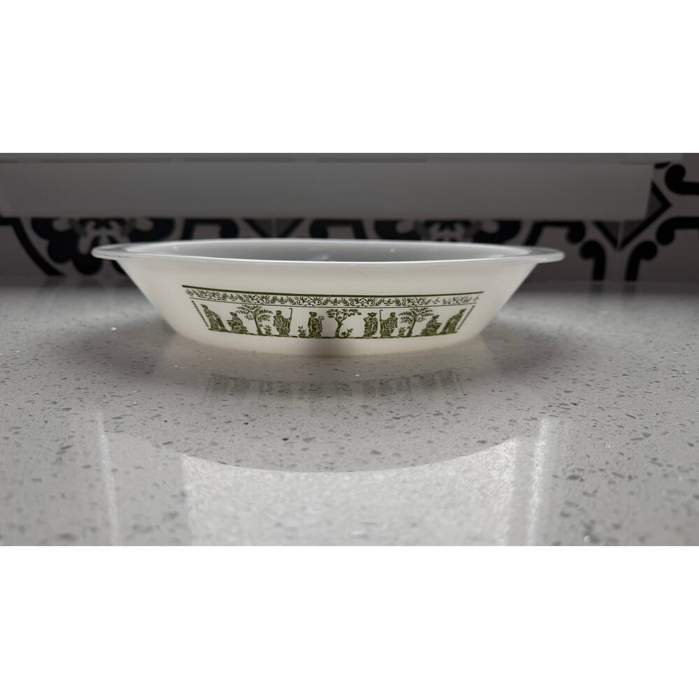 Vintage Milk Glass Casserole Dish with Grecian Pattern by Glasbake